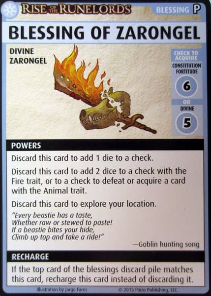 Pathfinder Adventure Card Game: Rise of the Runelords – "Blessing of Zarongel" Promo Card