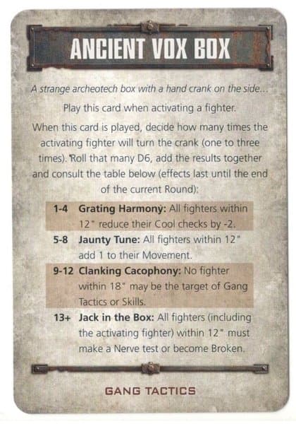 Necromunda: Underhive – Ancient Vox Box Tactics Card