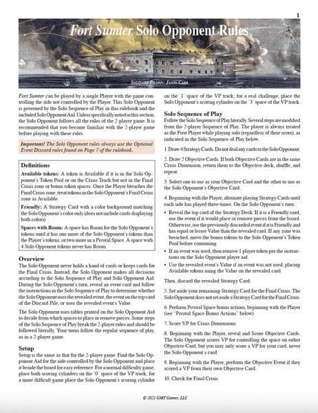 Fort Sumter: Solo Opponent