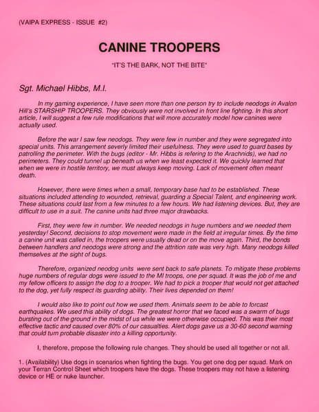 Canine Troopers (fan expansion for Starship Troopers)