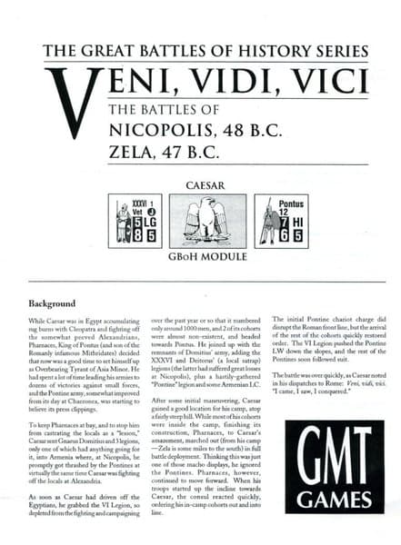 The Great Battles of Julius Caesar: The Civil Wars 48-45 B.C. – Veni Vidi Vici: The Battles of Nicopolis 48 B.C. Zela 47 B.C.